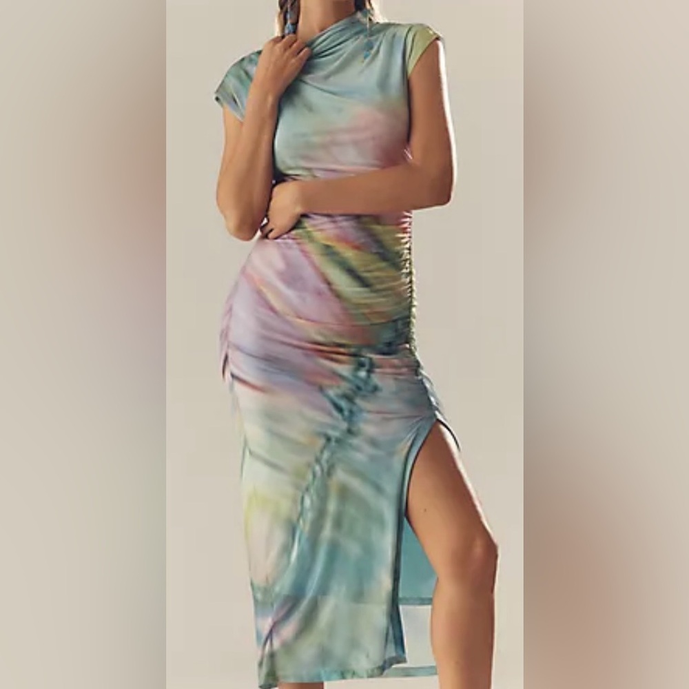 Anthropologie The Maya Ruched Cowl Neck Mesh Dress - NWT! - Picture 2 of 8